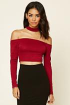 Forever21 Women's  Wine Off-the-shoulder Choker Top