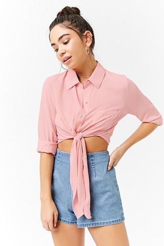 Forever21 Tie-front Pocket Shirt