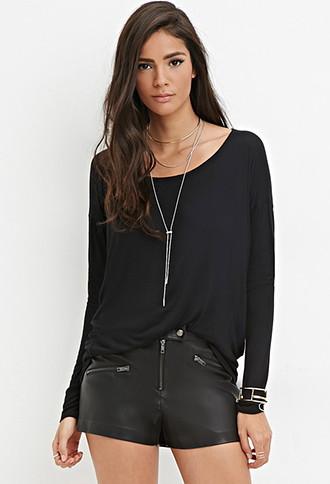 Forever21 Women's  Semi-sheer Drop-sleeve Top (black)