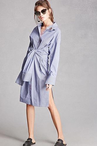 Forever21 Korirl Tie-front Shirt Dress
