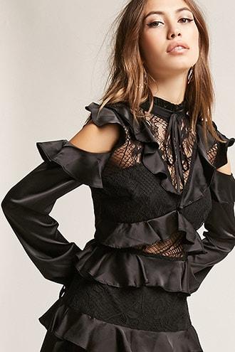 Forever21 Dark Pink Cutout Lace Ruffle Dress