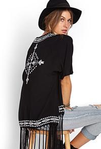 Forever21 Embroidered Fringe Cardigan