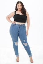 Forever21 Plus Size Distressed Cuffed Super Skinny Jeans