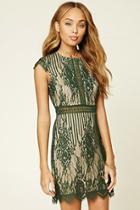 Forever21 Women's  Hunter Green & Nude Floral Lace Cutout Mini Dress
