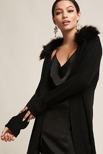 Forever21 Faux Fur Ribbed Knit Cardigan