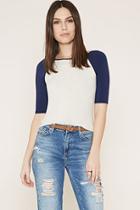 Forever21 Women's  Oatmeal & Navy Baseball Tee