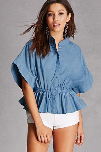 Forever21 Boxy Chambray Peplum Shirt