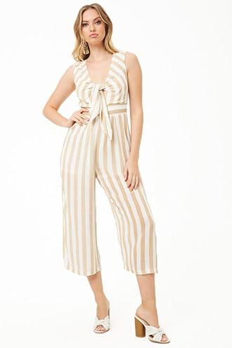 Forever21 Striped Knot-front Jumpsuit