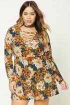 Forever21 Plus Women's  Blue & Orange Plus Size Lace-up Romper