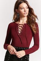 Forever21 Lace-up Sweater-knit Top