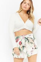 Forever21 Plus Size Tropical Print Tie-front Shorts