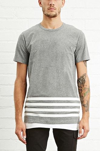 21 Men Men's  Stripe-hem Tee