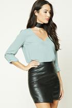 Forever21 Women's  Seafoam Boxy Crinkled Satin Top