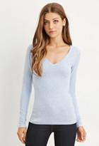 Forever21 Women's  Heather Blue Long Sleeve V-neck Tee