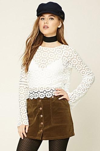 Forever21 Women's  Olive Corduroy Button-down Mini Skirt