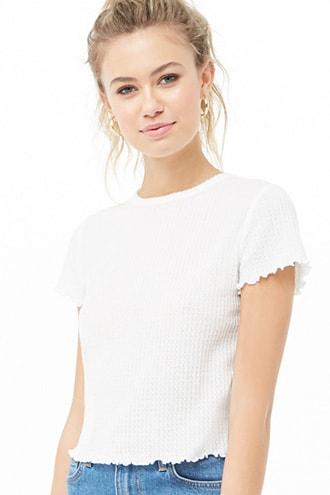 Forever21 Honeycomb Knit Lettuce-edge Top