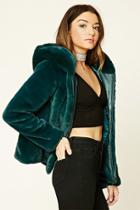 Forever21 Women's  Faux Fur Hooded Jacket