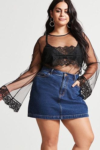 Forever21 Plus Size Lace Trim Sheer Top