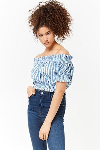 Forever21 Striped Ruffle-trim Crop Top