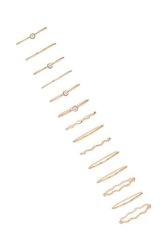 Forever21 Gold & Clear Chevron Rhinestone Ring Set