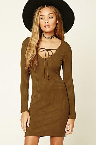 Forever21 Women's  Golden Haze Self-tie Bodycon Dress