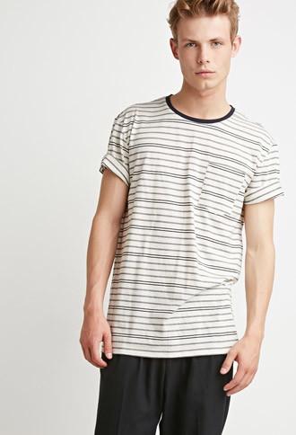 21 Men Striped Pocket Tee