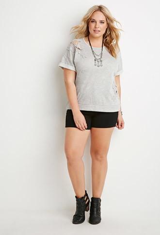 Forever21 Plus Floral-paneled French Terry Tee