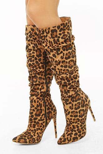 Forever21 Faux Suede Leopard Print Knee-high Boots