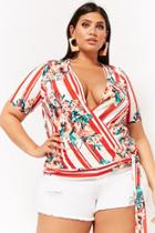Forever21 Plus Size Striped Floral Surplice Top