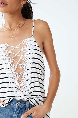 Forever21 Crochet-trim Striped Cami