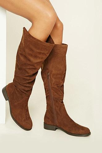Forever21 Women's  Brown Slouchy Faux Suede Boots