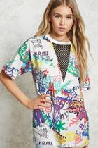 Forever21 Graffiti Print Net Panel Tee
