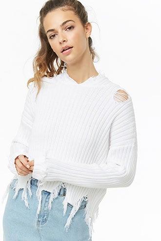 Forever21 Distressed Sharkbite Hooded Sweater