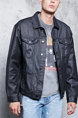 Forever21 Distressed Waxed Denim Jacket