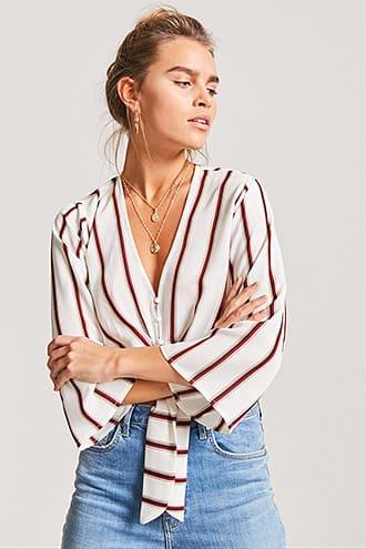 Forever21 Tie-front Chiffon Crop Top