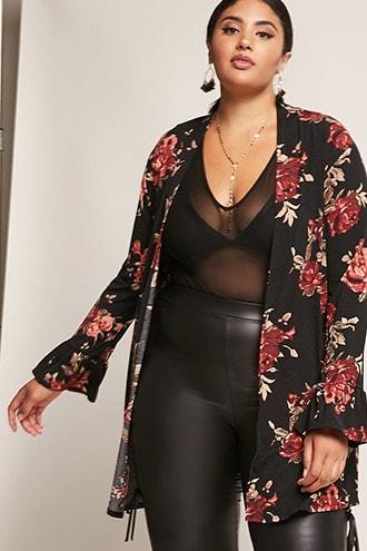Forever21 Plus Size Longline Floral Cardigan