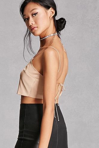 Forever21 Women's  Satin Tie-back Crop Top