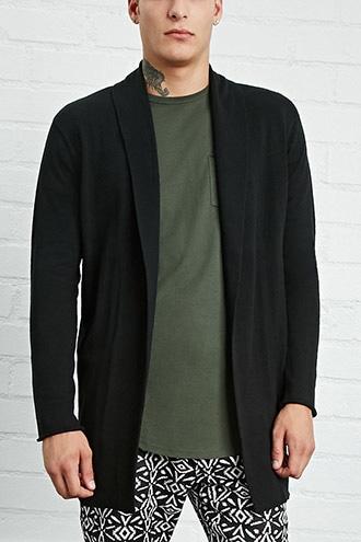 21 Men Men's  Black Folded Longline Cardigan
