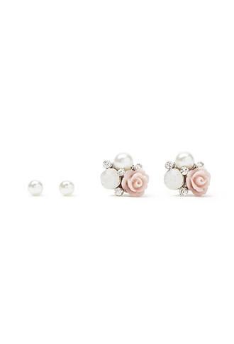 Forever21 Faux Pearl Stud Set (pink/cream)