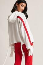 Forever21 Self-tie Sleeve Striped Hoodie