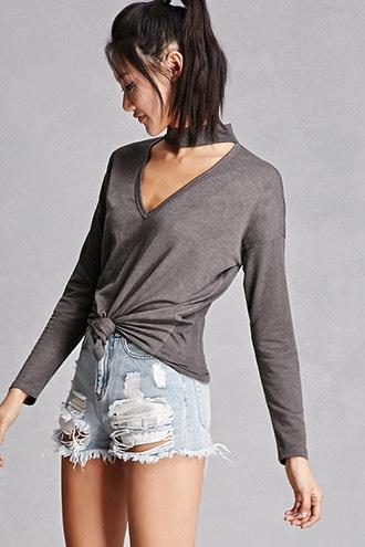 Forever21 Choker Neck French Terry Top