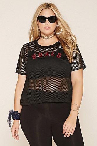 Forever21 Plus Women's  Plus Size Open Mesh Tee