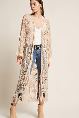 Forever21 Open-knit Tassel Longline Cardigan