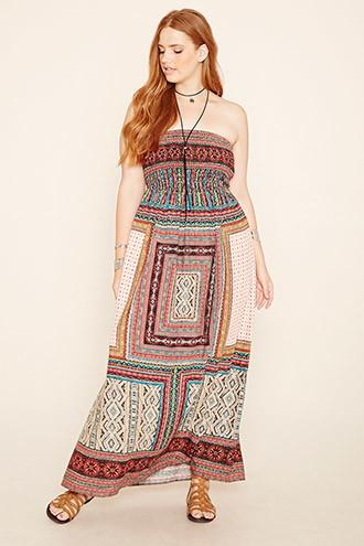 Forever21 Plus Women's  Tomato & Teal Plus Size Abstract Print Dress