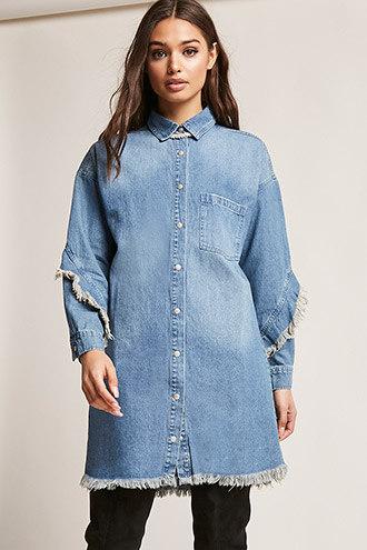 Forever21 Longline Ruffle-trim Chambray Jacket
