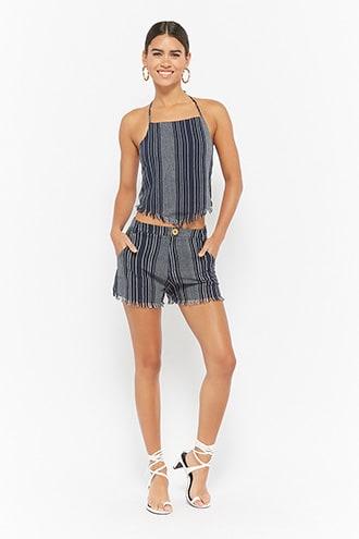 Forever21 Striped Frayed Shorts