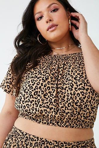 Forever21 Plus Size Leopard Print Off-the-shoulder Crop Top