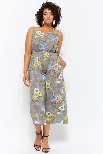 Forever21 Plus Size Floral Plaid Culotte Jumpsuit