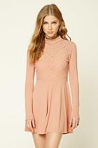 Forever21 Women's  Dusty Pink Floral Lace Mock Neck Dress
