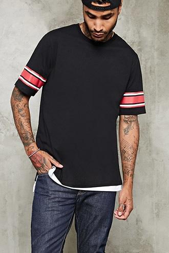 21 Men Men's  Striped Sleeve Tee